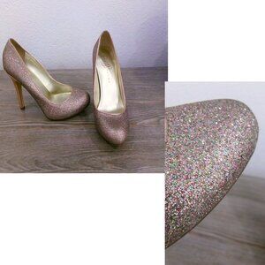 Rose Metallic Gold Multi Color Glitter High Stiletto Heels Ivanka Trump 7.5